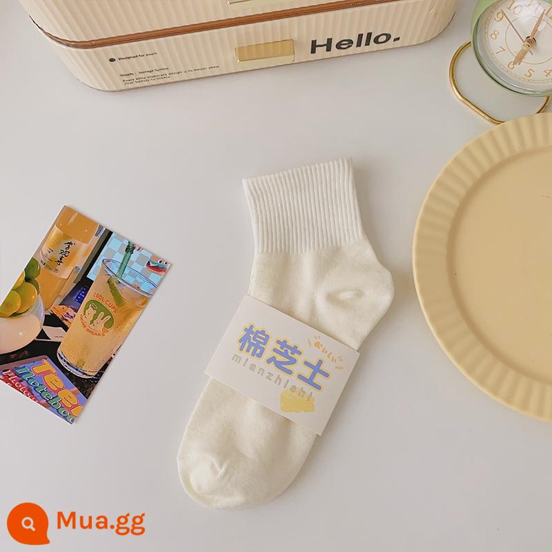 Tất màu kẹo ngọt đến giữa bắp chân của phụ nữ xu hướng cotton nguyên chất xuân thu Nhật Bản màu sắc thể thao học sinh vớ ngắn mùa hè - kem