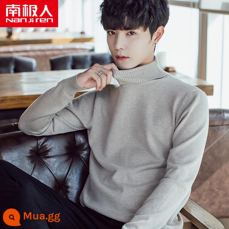 Áo len cao cổ lông cừu nam mùa đông mới lớp bên trong dày bán đan đáy áo len quần áo len không có cashmere - 8783 Khaki [áo cổ lọ dày]