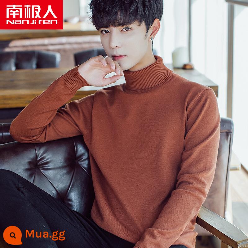 Áo len cao cổ lông cừu nam mùa đông mới lớp bên trong dày bán đan đáy áo len quần áo len không có cashmere - 8783 Caramel [áo cổ lọ dày]