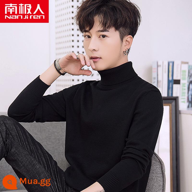 Áo len cao cổ lông cừu nam mùa đông mới lớp bên trong dày bán đan đáy áo len quần áo len không có cashmere - Đen 8781 [cổ cao]