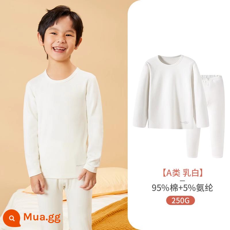 Ba Súng Quần Áo Thu Đông Và Quần Vệ Sinh Trẻ Em Bộ Đồ Ngủ Thu Đông Bộ Đồ Lót Cotton Nguyên Chất Cho Bé Gái Quần Áo Sưởi Ấm Quần Áo Len Cotton - Bé trai màu trắng sữa 250G nặng 29405 (cổ tròn)