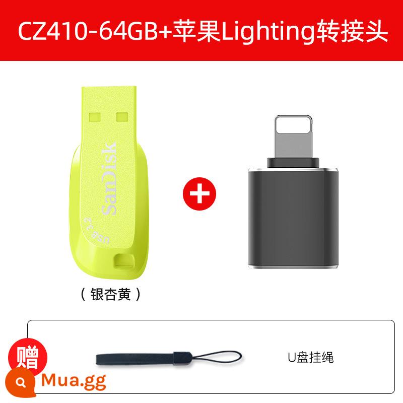 SanDiskSanDisk64g đĩa U tốc độ cao USB3.0 trên ô tô Ổ đĩa flash USB CZ410 ổ đĩa flash di động 64g ổ đĩa flash được mã hóa - Bộ chuyển đổi ánh sáng 64GB màu vàng + Apple