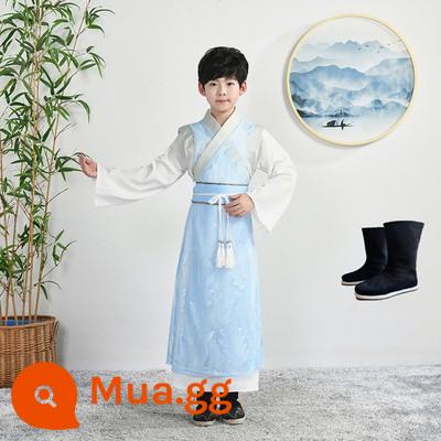 61 trẻ em Hanfu quần áo biểu diễn văn hóa Trung Quốc cuốn sách trang phục cổ đại nam sinh và học sinh tiểu học phong cách dân tộc quần áo khiêu vũ cổ điển nữ Xia Xian - Bộ đồ Hanfu bé trai + Giày bốt lá phong