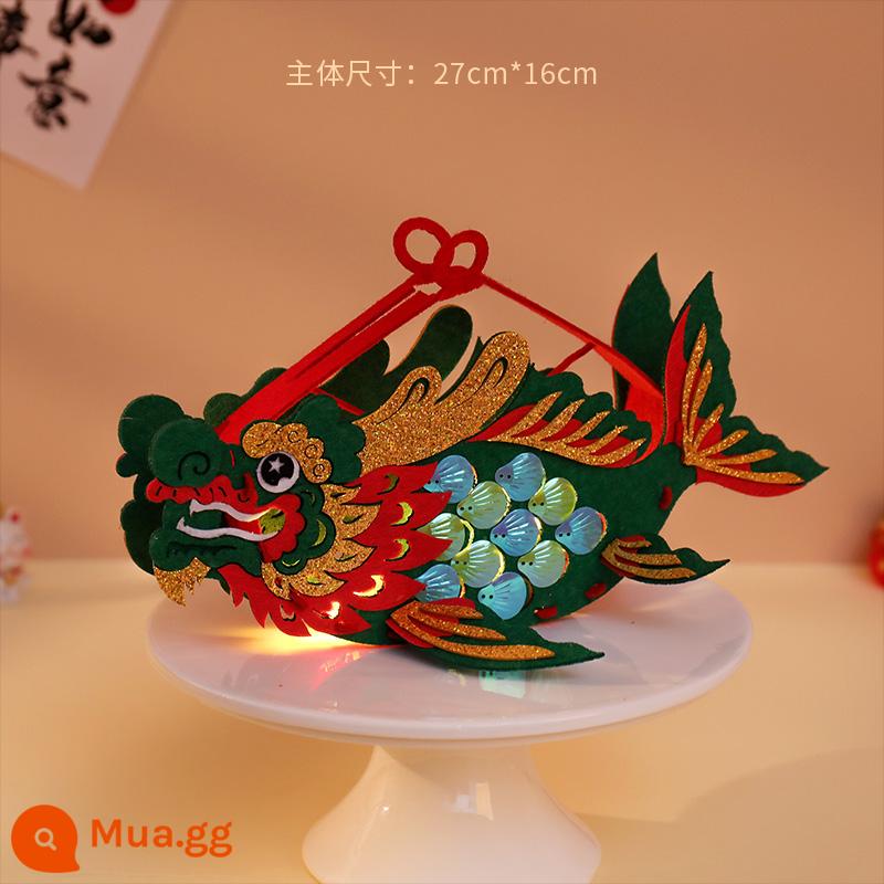 Năm Mới 2024 Rồng Năm Mới Aoyu Lễ Hội Đèn Lồng Handmade DIY Năm Mới Trẻ Em Di Động Dạ Quang Đèn Lồng - Đèn cá di động/màu xanh lá cây tự làm [Phong cách phát sáng hòa bình và niềm vui]