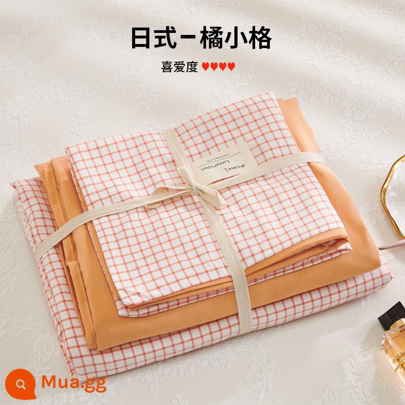 Bộ 4 bộ chăn ga gối cotton nguyên chất ga trải giường vỏ chăn chần gòn 2 học sinh 3 ký túc xá giường đơn 3 món - Lưới nhỏ màu cam