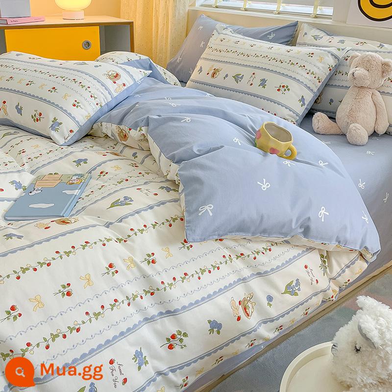 Bộ 4 Cotton Nguyên Chất 100 Bộ Chăn Ga Giường Vỏ Chăn Mùa Hè 3 Học Sinh 4 Ký Túc Xá Giường Đơn 3 Bộ - trang trại dâu tây