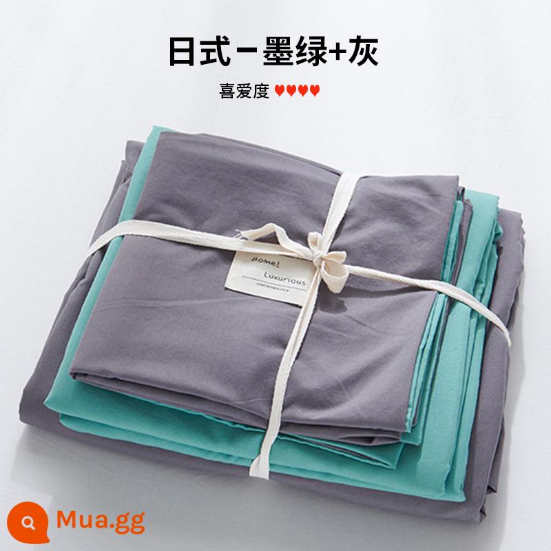 Bộ 4 bộ chăn ga gối cotton nguyên chất ga trải giường vỏ chăn chần gòn 2 học sinh 3 ký túc xá giường đơn 3 món - Xanh đậm + xám