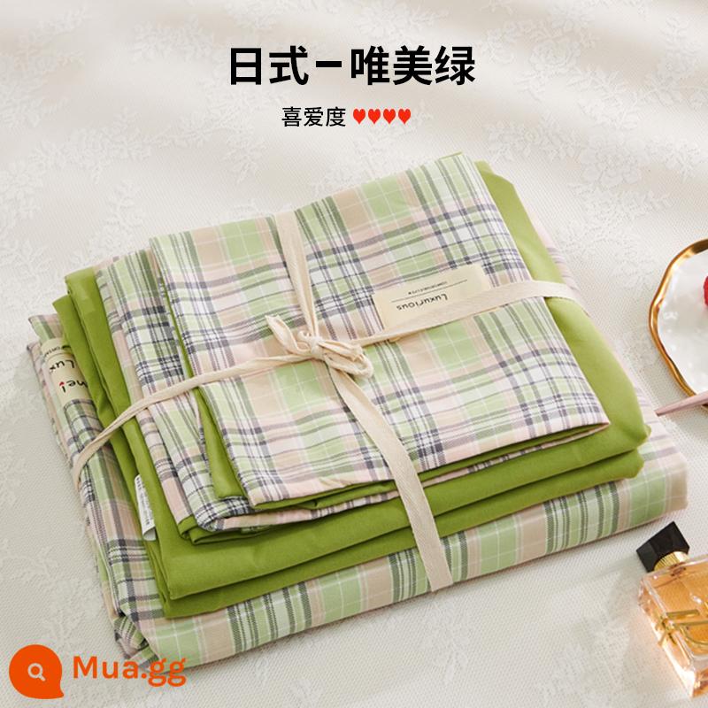 Bộ 4 bộ chăn ga gối cotton nguyên chất ga trải giường vỏ chăn chần gòn 2 học sinh 3 ký túc xá giường đơn 3 món - Màu xanh đẹp