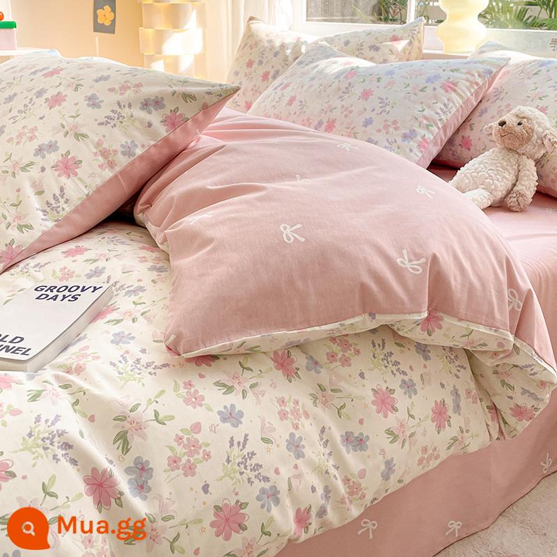 Bộ 4 Cotton Nguyên Chất 100 Bộ Chăn Ga Giường Vỏ Chăn Mùa Hè 3 Học Sinh 4 Ký Túc Xá Giường Đơn 3 Bộ - ngôn ngữ bướm