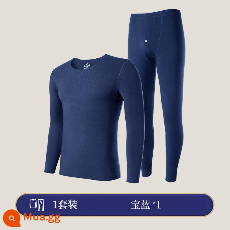 Goldlion sưởi ấm quần áo nam Plus nhung dày mùa đông với cashmere de nhung nhiệt độ không đổi chống lạnh quần áo mùa thu - Cổ tròn/xanh sapphire [độ dày thông thường] [lông cừu kháng khuẩn]