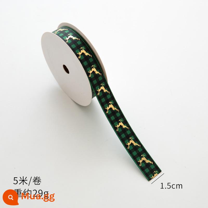 Nuoqi 5m thư Giáng sinh ribbon ribbon diy hộp quà tặng bao bì bowknot nung ruy băng đồ trang trí Giáng sinh - Nai sừng tấm xanh 1,5cm