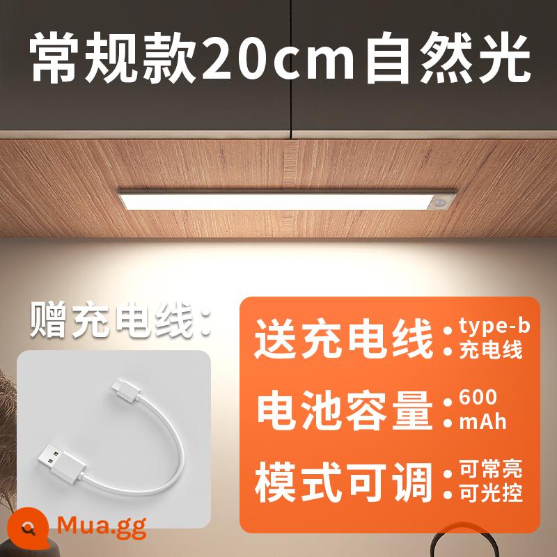 Edron cảm ứng cơ thể con người có thể sạc lại thanh ánh sáng tủ rượu đèn led tủ quần áo tổng thể tủ dài dải tủ giày không dây hút từ tính tự dính - Model siêu mỏng-ánh sáng tự nhiên 20cm [hai chế độ + sạc/hút từ tính]