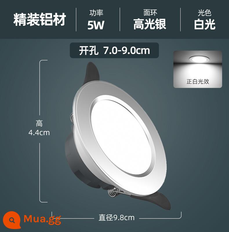 Downlight Nhúng Home LED Spotlight Âm Trần Ba Màu Mờ Đèn Âm Trần Phòng Khách Lỗ Sang Trọng Ánh Sáng Lỗ Ánh Sáng Ánh Sáng Đơn Giản - [Bìa nhôm cứng] Khoan đèn trắng 5w 7-9cm