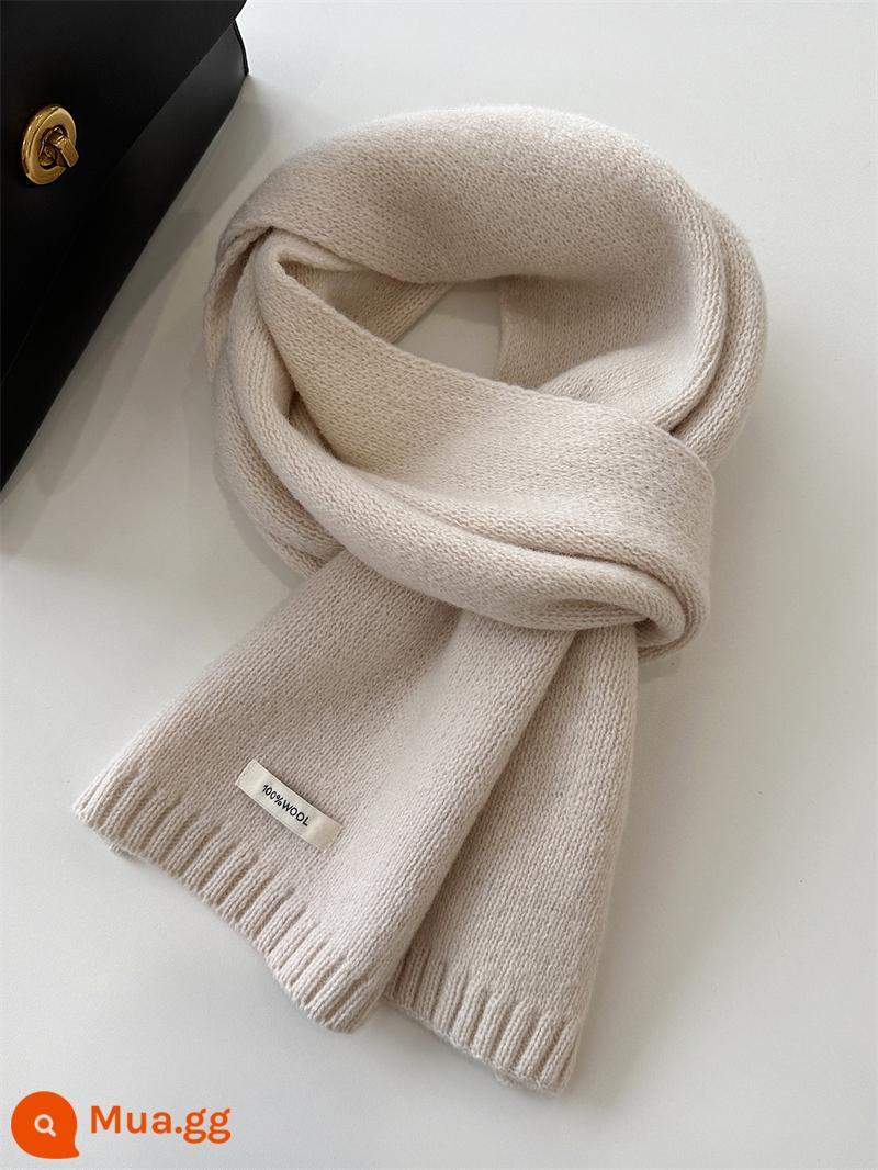 Khăn len cừu nguyên chất Úc chọn lọc 100% khăn cashmere mới màu trơn đa năng khăn quàng dệt kim ấm áp mùa đông dành cho nam và nữ - W-Wool White [Len Nguyên Chất Úc]