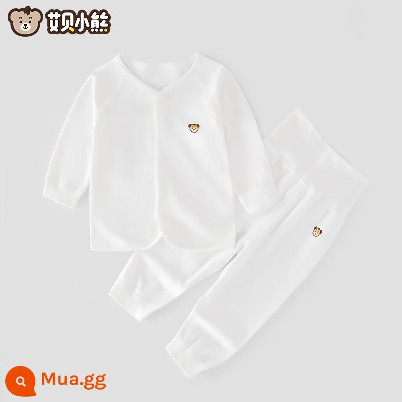 Quần áo mùa thu cho bé sơ sinh đứng tất cả cotton nguyên chất loại A mỏng mùa xuân và mùa thu quần vệ sinh trẻ em không xương một mảnh quần lót - Áo folio + quần cạp cao (suit trắng)