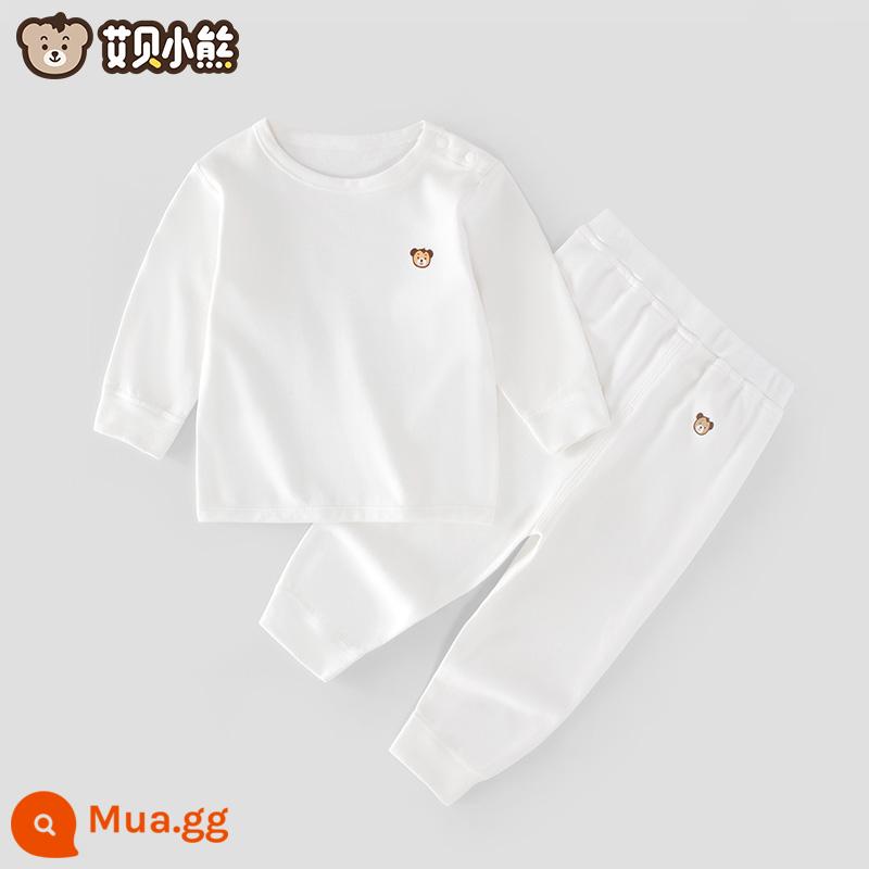 Quần áo mùa thu cho bé sơ sinh đứng tất cả cotton nguyên chất loại A mỏng mùa xuân và mùa thu quần vệ sinh trẻ em không xương một mảnh quần lót - Áo trễ vai + quần chỉnh eo (bộ vest trắng)