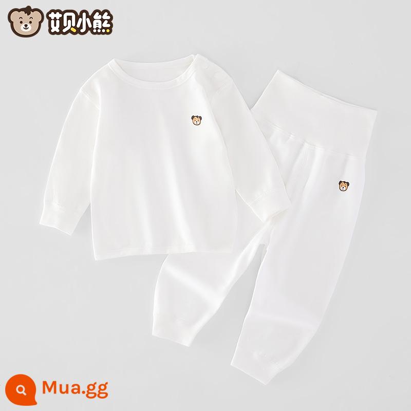 Quần áo mùa thu cho bé sơ sinh đứng tất cả cotton nguyên chất loại A mỏng mùa xuân và mùa thu quần vệ sinh trẻ em không xương một mảnh quần lót - Áo trễ vai + quần lưng cao (suit trắng)