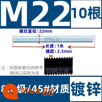 Thanh vít cường độ cao 8,8/10,9/12,9 thanh ren đầy đủ lớp ren vít đầy ren M6M8M10-M64 - Mạ kẽm M22 * 1 mét (10 miếng) được mua theo gói, loại 8,8 tiết kiệm chi phí hơn