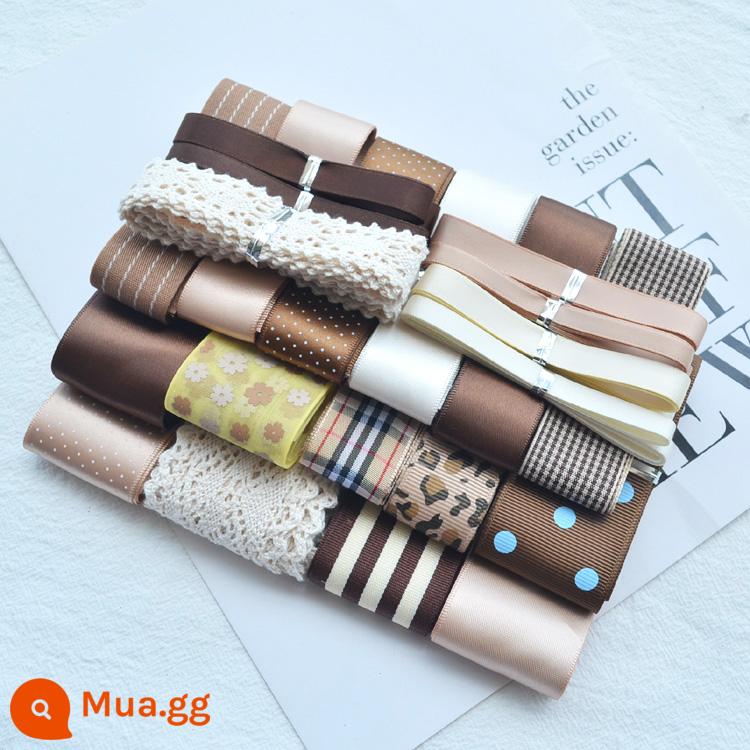 Người mới tự làm phụ kiện tóc nguyên liệu gói handmade ruy băng bộ tự chế nơ kẹp tóc kẹp tóc tóc vòng trang sức trọn gói - Bộ ruy băng màu nâu nâu 25 mét