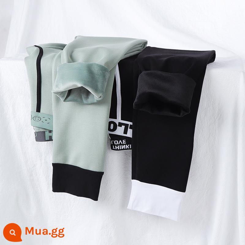 Quần vệ sinh nam Nanjiren Quần cotton nam Mùa đông sang trọng Quần dày ấm Thanh niên Quần vệ sinh đáy bông nguyên chất Quần len - Mẫu nhung D58 Plus_Xanh nhạt + Đen