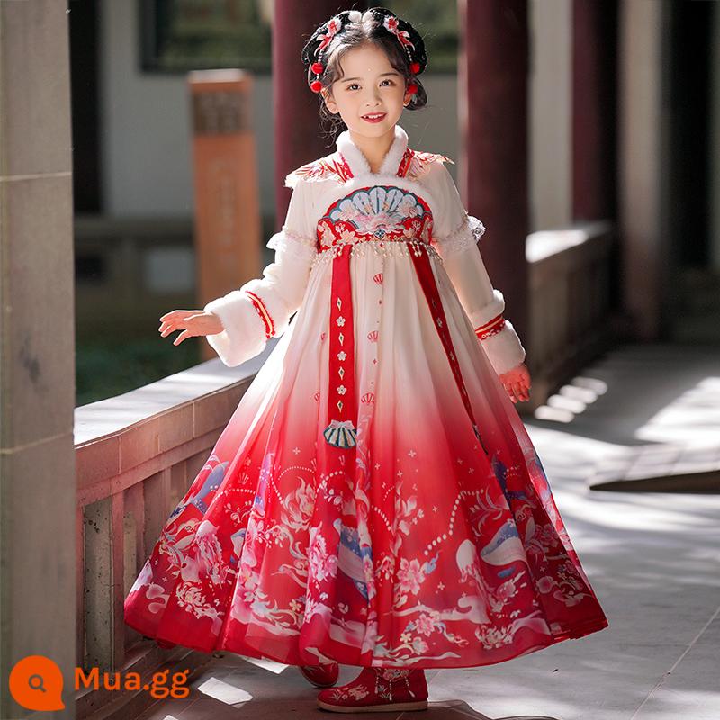 Hanfu Bé Gái Phong Cách Mùa Hè 2023 Mới Cổ Đầm Bé Gái Đường Phù Hợp Với Trẻ Em Siêu Tiên Cổ Trang Phục Váy Mùa Hè - lông cừu đỏ