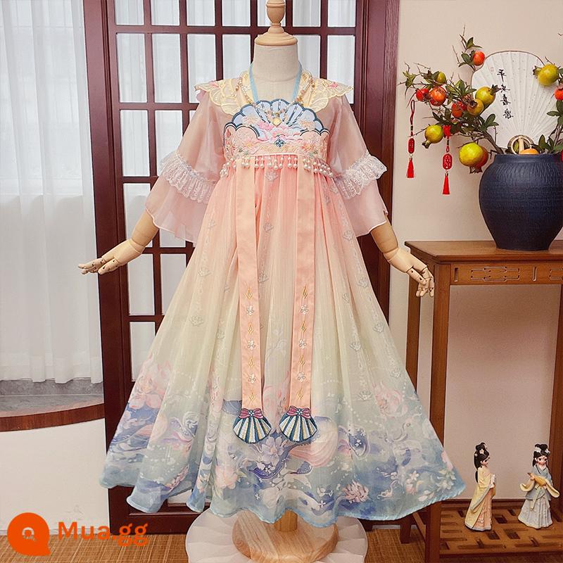 Hanfu Bé Gái Phong Cách Mùa Hè 2023 Mới Cổ Đầm Bé Gái Đường Phù Hợp Với Trẻ Em Siêu Tiên Cổ Trang Phục Váy Mùa Hè - Hồng