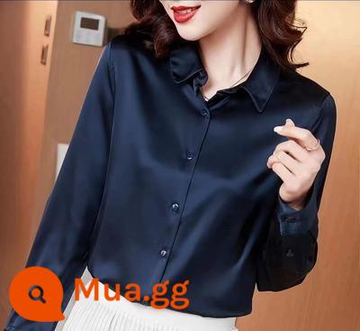 Sơ mi lụa satin cao cấp dài tay cardigan nữ mùa xuân và mùa thu mới cổ áo POLO khí chất sơ mi rời đơn giản - Tăng Lân