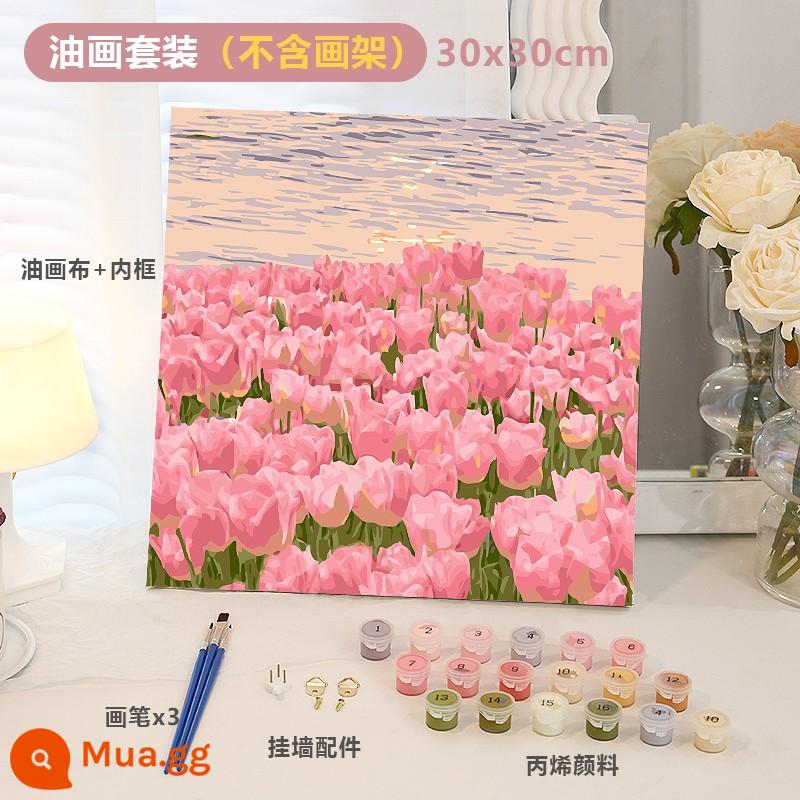 Làm thủ công tự làm sơn dầu kỹ thuật số tulip sơn acrylic điền màu sơn dầu kết cấu sơn món quà sinh nhật năm mới - Tulip Hoàng Hôn 30*30cm