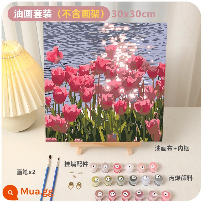 Làm thủ công tự làm sơn dầu kỹ thuật số tulip sơn acrylic điền màu sơn dầu kết cấu sơn món quà sinh nhật năm mới - Biển hoa lấp lánh (30X30cm)