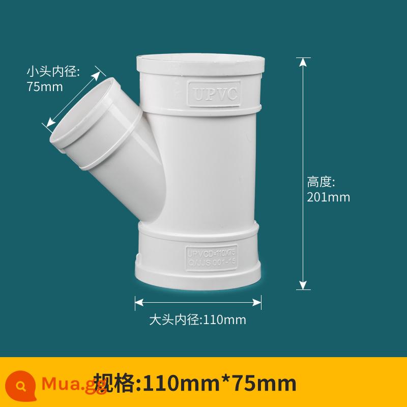 Ống thoát nước ba chiều PVC xiên 45 độ đường kính bằng nhau phụ kiện ống xả đường kính khác nhau 50 75 110 160 200 250 - 110*75mm