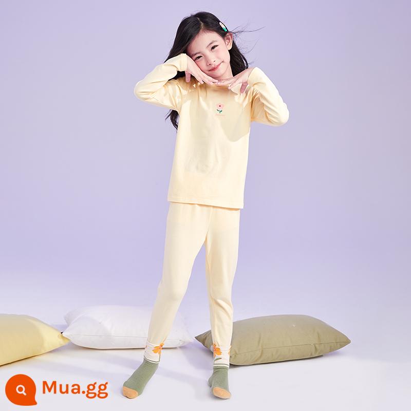 Bộ Quần Áo Trẻ Em Disha Bộ Đồ Lót Bé Gái Xuân Thu Cotton Nguyên Chất Bộ Đồ Ngủ Ấm Áp Cho Bé Quần Áo Thu Đông Và Quần Vệ Sinh Bộ Hai Món - Màu vàng nhạt 23234L703