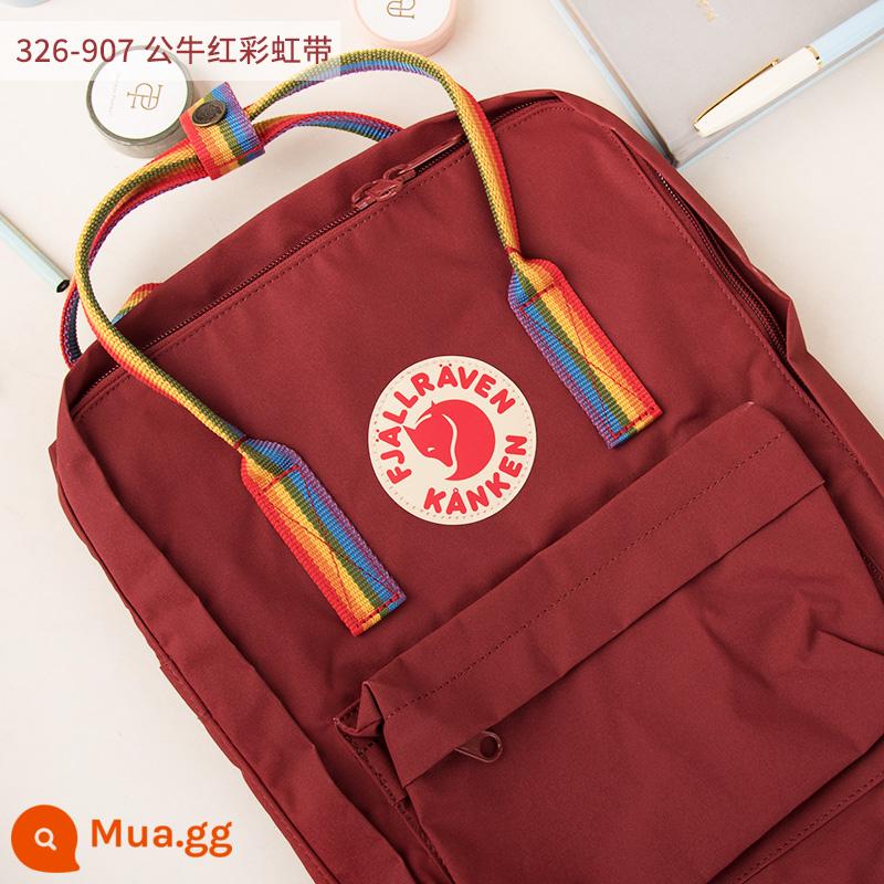 Ba lô kanken chính hãng cáo bắc cực / fjallraven Thụy Điển ba lô đi học cổ điển mini nam nữ - Dải cầu vồng đỏ Bull 326-907