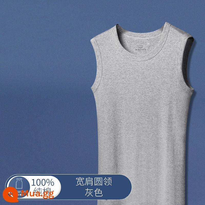 Áo vest nam cổ chữ V cotton nguyên chất vai rộng mà không bị biến dạng mặc bên trong đáy áo vest cotton T-shirt đồ ngủ không tay vest áo - [Vai rộng cổ tròn] Xám 1 chiếc