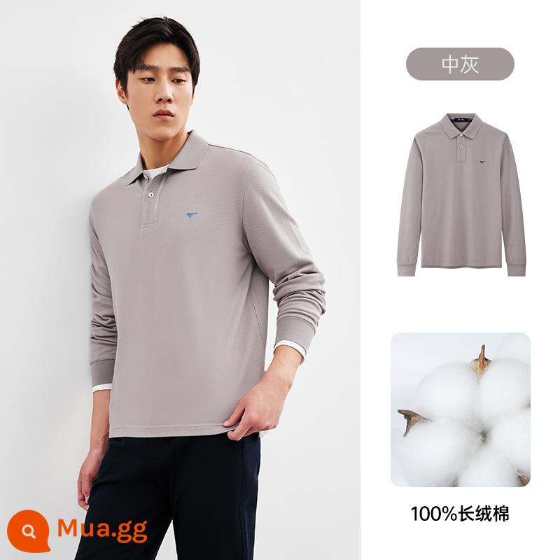 Bảy con sói cuộc sống sói dài tay Áo sơ mi nam mùa xuân và mùa thu cotton nguyên chất thoáng khí công việc bình thường nhiều màu T-shirt nam - 003 (màu xám vừa)