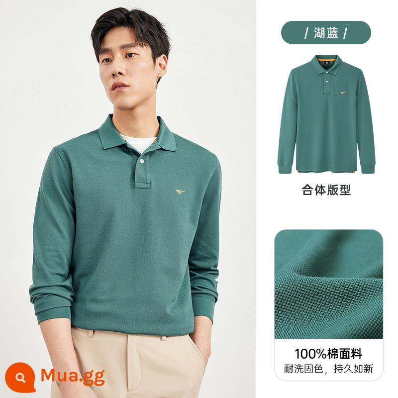 Bảy con sói cuộc sống sói dài tay Áo sơ mi nam mùa xuân và mùa thu cotton nguyên chất thoáng khí công việc bình thường nhiều màu T-shirt nam - 111(Hồ Xanh)