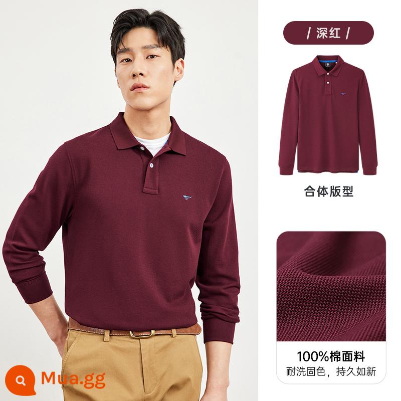 Bảy con sói cuộc sống sói dài tay Áo sơ mi nam mùa xuân và mùa thu cotton nguyên chất thoáng khí công việc bình thường nhiều màu T-shirt nam - 401 (đỏ sẫm)