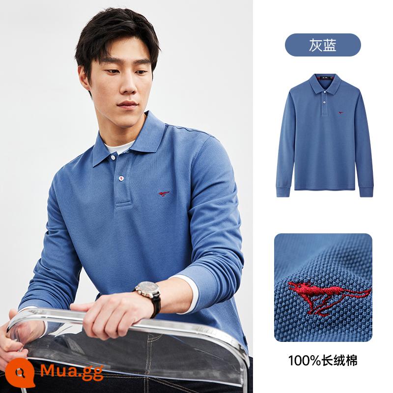 Bảy con sói cuộc sống sói dài tay Áo sơ mi nam mùa xuân và mùa thu cotton nguyên chất thoáng khí công việc bình thường nhiều màu T-shirt nam - 103 (xám xanh)