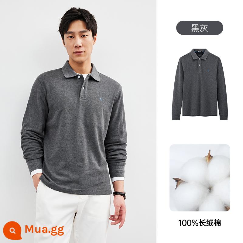 Bảy con sói cuộc sống sói dài tay Áo sơ mi nam mùa xuân và mùa thu cotton nguyên chất thoáng khí công việc bình thường nhiều màu T-shirt nam - 002(xám đen)