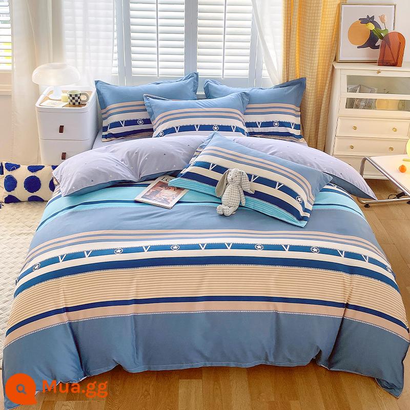 Ins cotton nguyên chất 4 mảnh 100 cotton chăn ga gối nữ ga trải giường 1.8 đơn và đôi vỏ chăn Bộ 4 chà nhám - nhật ký hoàn hảo