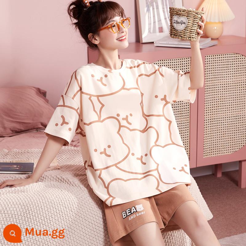 2023 Mới Bộ Đồ Ngủ Cotton Nữ Mùa Hè Quần Short Tay Ngắn Lưới Mùa Hè Gió Đỏ Bộ Đồ Mặc Nhà Mùa Hè Nữ Full - AM-23214