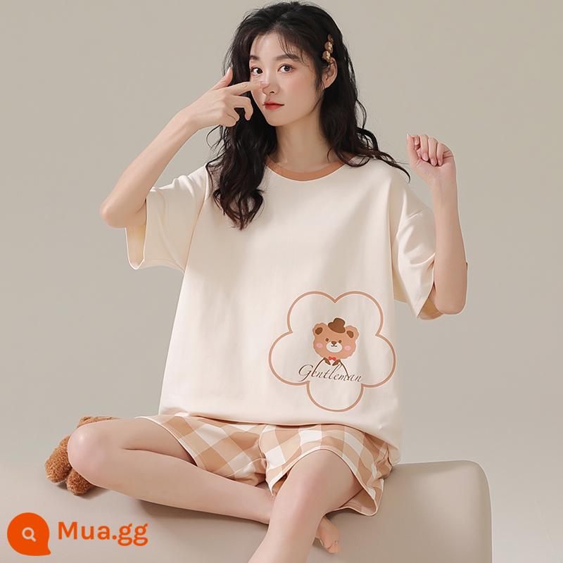 2023 Mới Bộ Đồ Ngủ Cotton Nữ Mùa Hè Quần Short Tay Ngắn Lưới Mùa Hè Gió Đỏ Bộ Đồ Mặc Nhà Mùa Hè Nữ Full - AM-25306