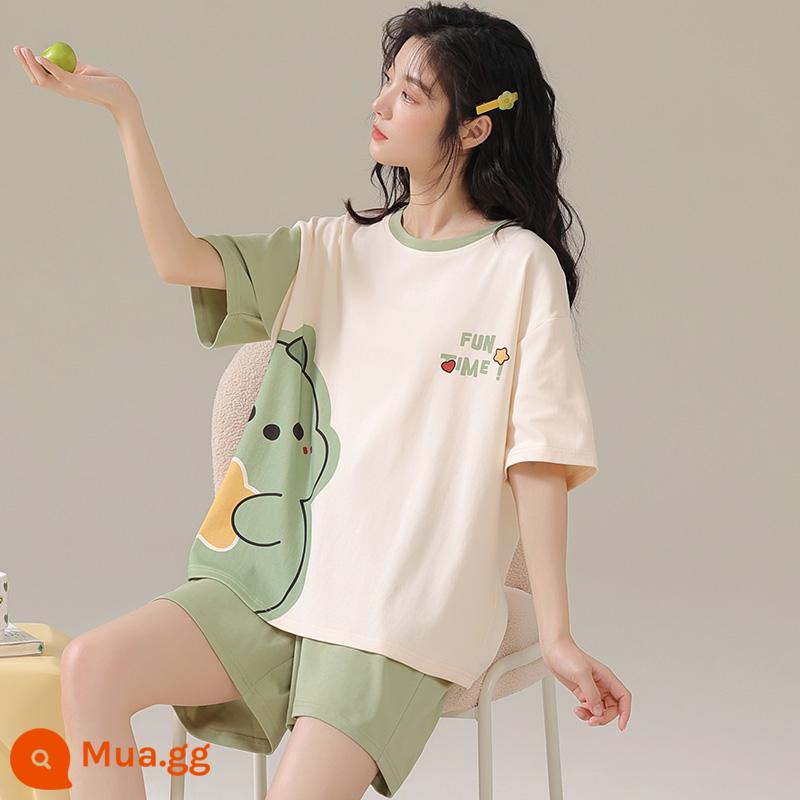 2023 Mới Bộ Đồ Ngủ Cotton Nữ Mùa Hè Quần Short Tay Ngắn Lưới Mùa Hè Gió Đỏ Bộ Đồ Mặc Nhà Mùa Hè Nữ Full - AM-25232