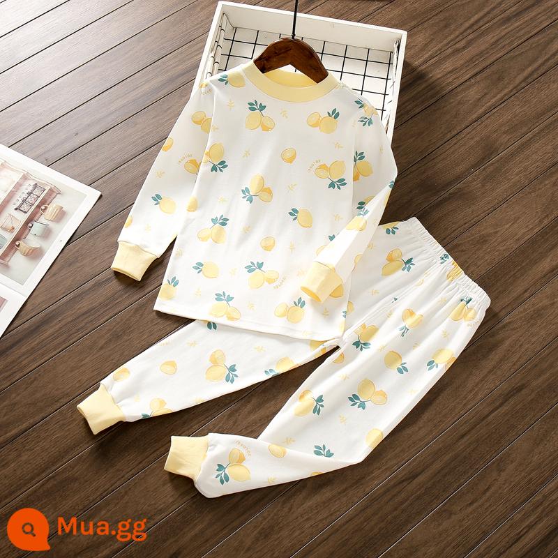 Bộ đồ lót trẻ em Little Qinglong cotton nguyên chất quần áo mùa thu quần vệ sinh bé trai và bé gái cotton vừa và lớn áo len cotton ấm áp cho trẻ em - chanh vàng