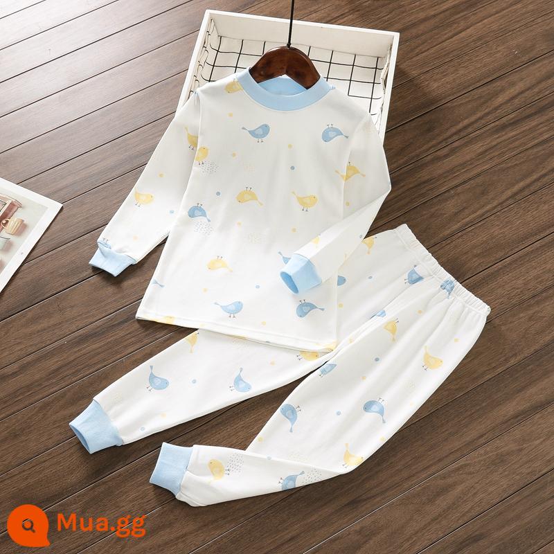 Bộ đồ lót trẻ em Little Qinglong cotton nguyên chất quần áo mùa thu quần vệ sinh bé trai và bé gái cotton vừa và lớn áo len cotton ấm áp cho trẻ em - chim xanh