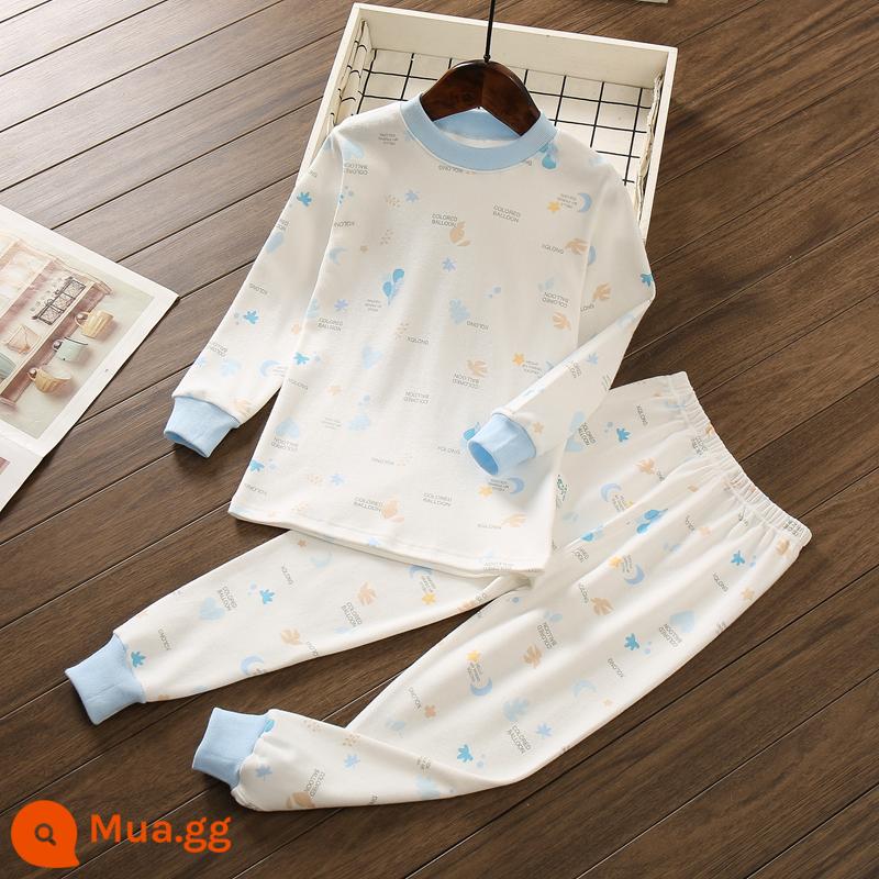 Bộ đồ lót trẻ em Little Qinglong cotton nguyên chất quần áo mùa thu quần vệ sinh bé trai và bé gái cotton vừa và lớn áo len cotton ấm áp cho trẻ em - bong bóng xanh