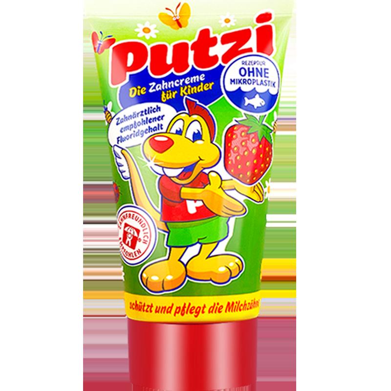 Kem đánh răng trẻ em putzi nhập khẩu Đức dành cho trẻ 0-6 tuổi có chứa fluoride, chống sâu răng và chắc răng hương dâu tây 50ml chính hãng