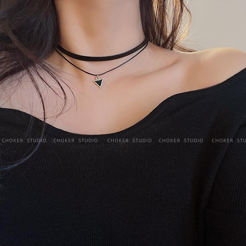 Vòng cổ màu đen Vòng cổ choker cổ dây chuyền cổ xương dây chuyền nữ hốc vòng cổ Choker đa năng cổ phụ kiện