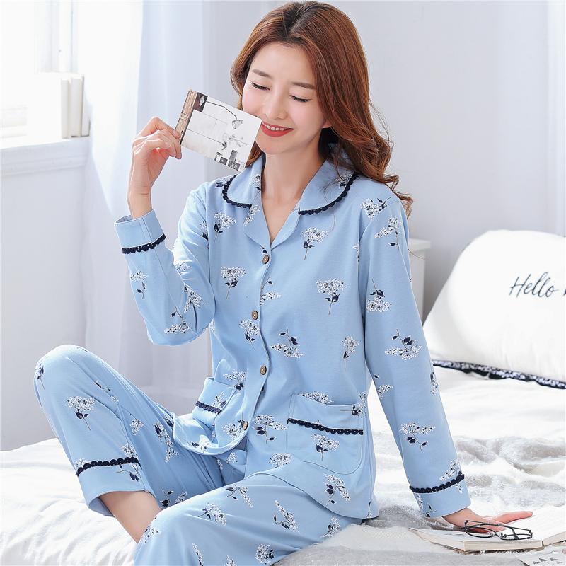 Bộ đồ ngủ cho nữ, bộ đồ dài tay cotton nguyên chất mùa xuân và mùa thu, cotton, bà mẹ trung niên và người già, cực lớn, mỏng, có thể mặc bên ngoài, quần áo ở nhà, mùa hè