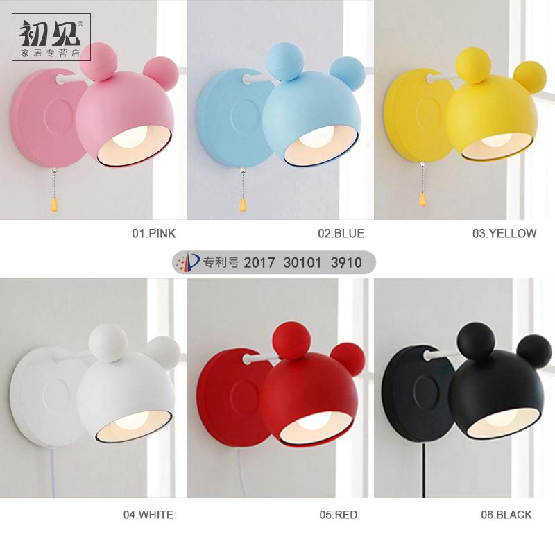 Sáng Tạo Trẻ Em Đèn Tường Hoạt Hình Dễ Thương Mickey Đầu Giường Phòng Ngủ Bắc Âu Ins Cắm Dây Chuột Phòng Công Chúa