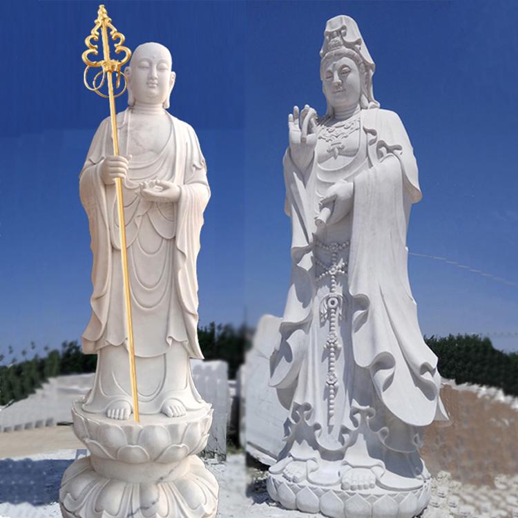 Đá đá Khắc Han White Jade Dripping Water Guanyin Tibetan Phật Phật ở ba mặt của Guanyin Bodhisattva Puxian Đá cẩm thạch ngoài trời ngoài trời